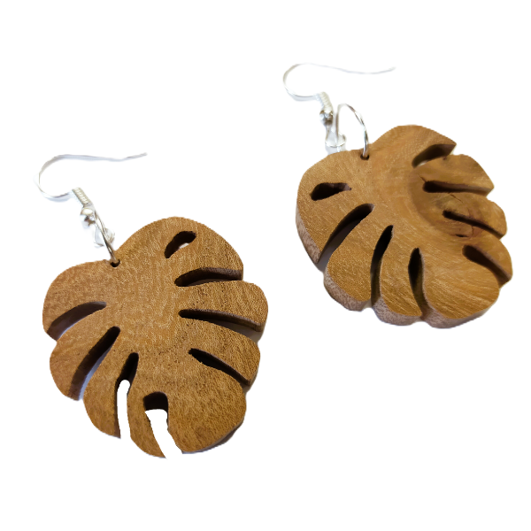 boucles d'oreille monstera bois sami créascions
