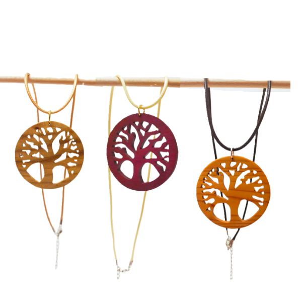 pendentif arbre de vie bois brut 3 essences sami créascions
