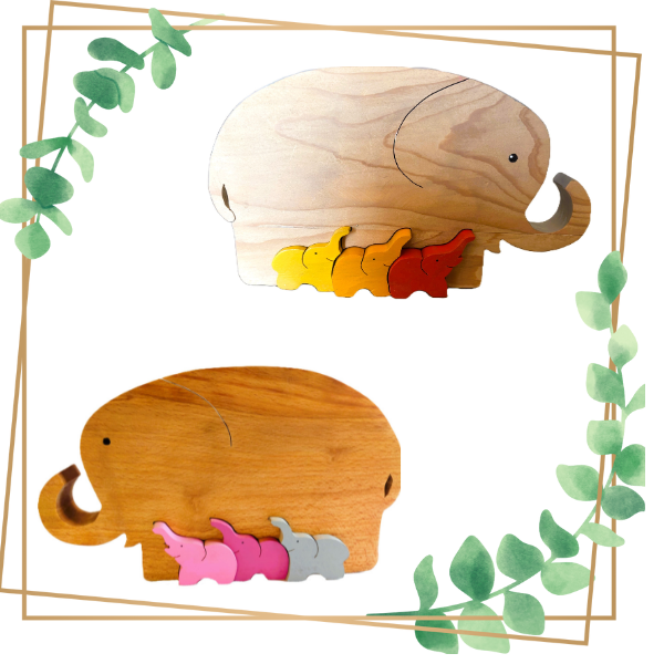 puzzle en bois 4 pièces famille éléphants sami créascions