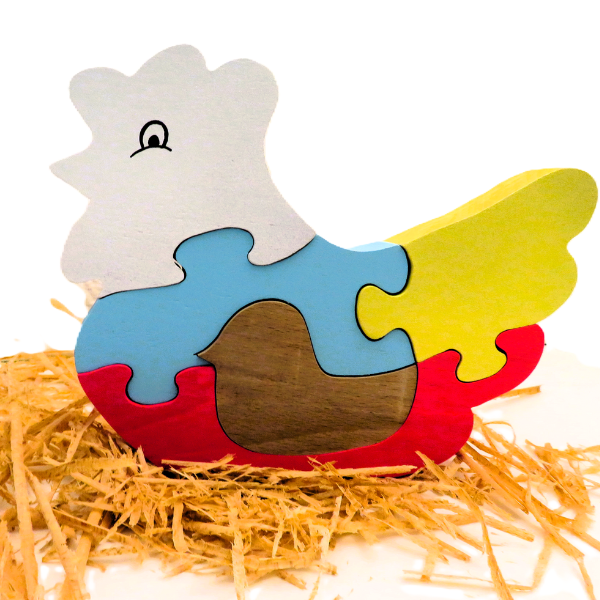 puzzle en bois 5 pièces poule sami créascions