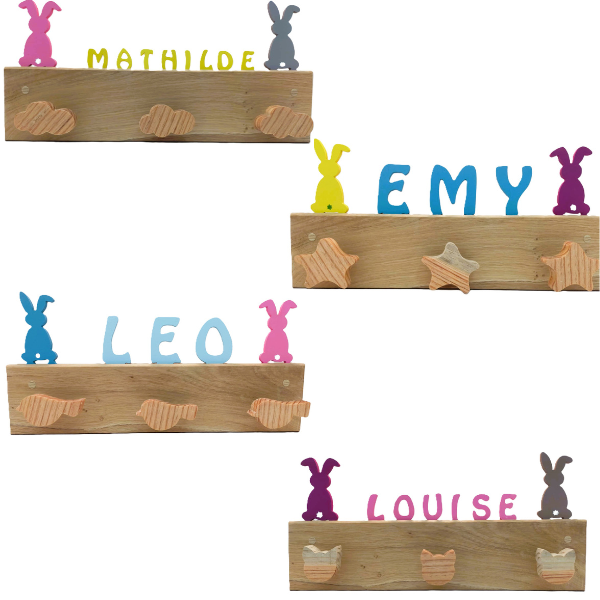 porte manteaux lapins 3 patères bois brut 4 modèles au choix sami créascions