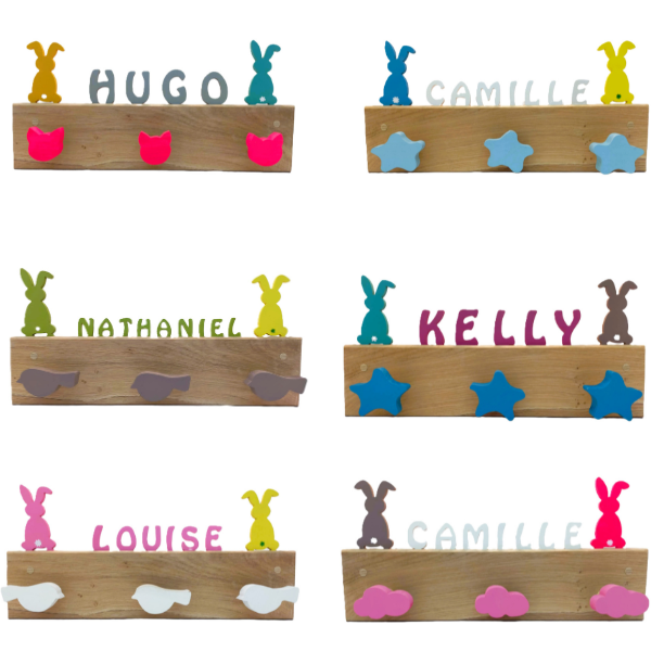 porte manteaux lapins 3 patères colorés 6 modèles au choix sami créascions