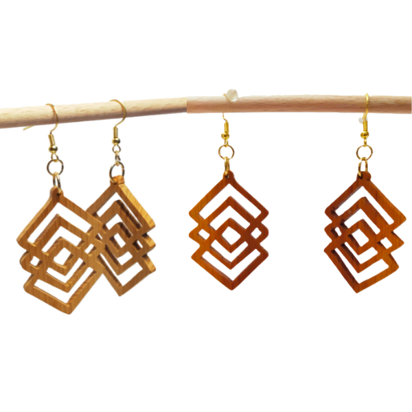 boucles d'oreilles géométriques 2 essences de bois brut sami créascions
