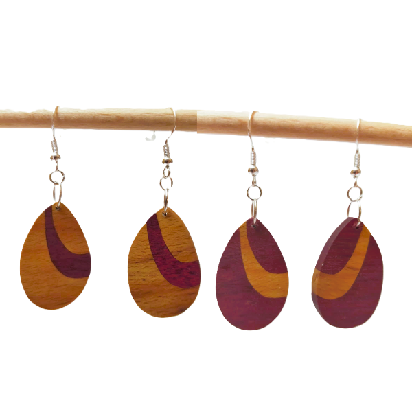 boucles d'oreilles goutte bicolore amarante et hêtre sami créascions