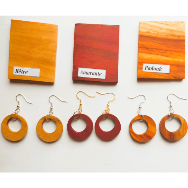boucles d'oreilles bulles 3 essences de bois sami créascions